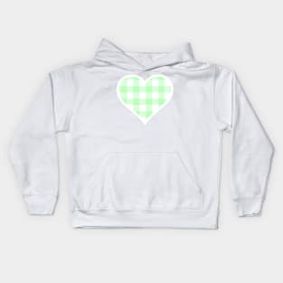 Soft Green and White Buffalo Plaid Heart Kids Hoodie